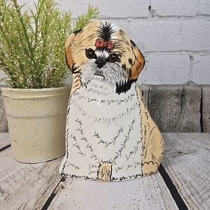 VINTAGE NINA LYMAN CERAMIC HAND PAINTED SHIH TZU DOG 8 INCH VASE